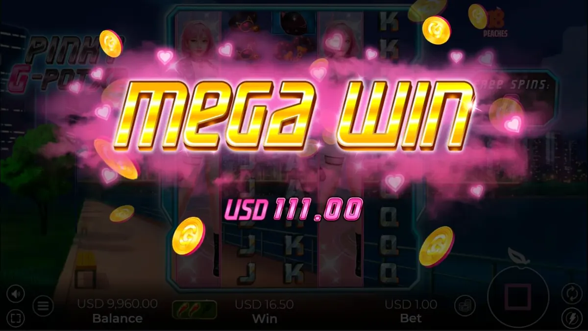 Tampilan neon futuristik dari slot Pinky G-Pot X2 dengan elemen motor dan budaya jalanan Seoul