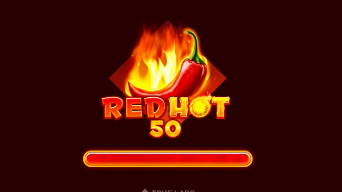 Tampilan visual slot Red Hot 50 dengan tema buah dan api