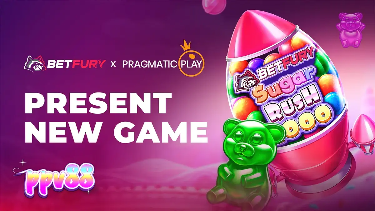 Tampilan visual slot BetFury Sugar Rush 1000 dengan tema permen yang cerah